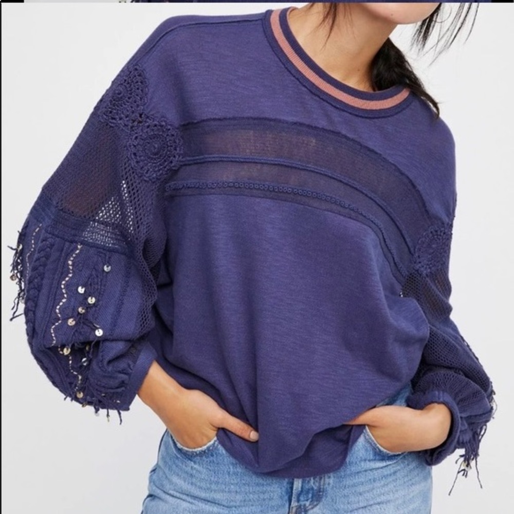 Free people cropped sequin and fringe sweater